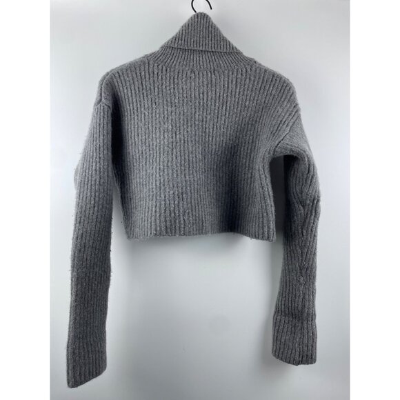 H&M | Cashmere Wool Blend Ribbed Thick Crop Turtleneck Grey Sweater Medium - Picture 7 of 8